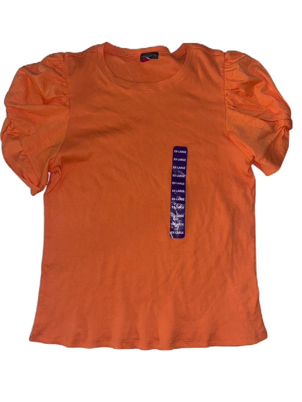Vince Camuto Ribbed Crew Neck Orange Puff-Sleeve Tee Top Shirt Women’s XXL